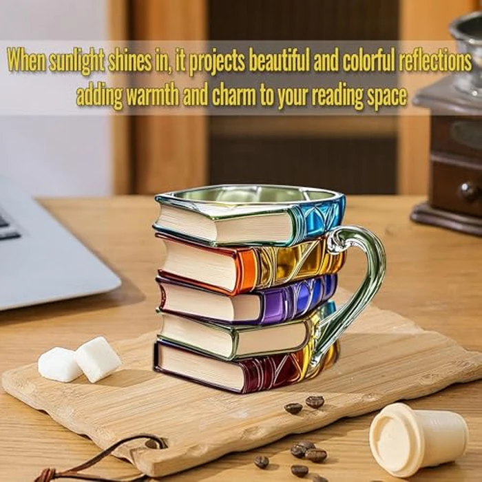 Generic Painted Book Mug, 3D Hand-Painted Books Stack Shaped Coffee Cup, 11oz Tea Cup Novelty Painting Books Cups Gift for Readers, Librarians, Writers & Book Clubs by Generic - Image 6