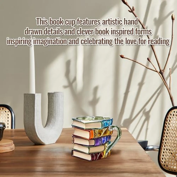 Generic Painted Book Mug, 3D Hand-Painted Books Stack Shaped Coffee Cup, 11oz Tea Cup Novelty Painting Books Cups Gift for Readers, Librarians, Writers & Book Clubs by Generic - Image 7