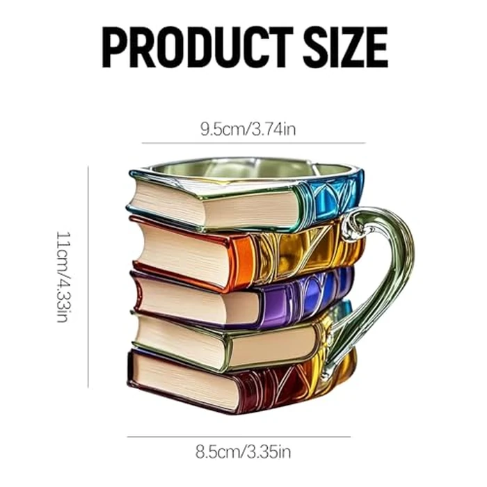 Generic Painted Book Mug, 3D Hand-Painted Books Stack Shaped Coffee Cup, 11oz Tea Cup Novelty Painting Books Cups Gift for Readers, Librarians, Writers & Book Clubs by Generic - Image 8
