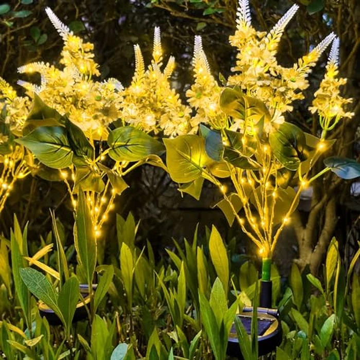 QINGYA Solar Garden Lights - 4 Pack Solar Flowers Lights Waterproof Outdoor for Outside Garden Yard Patio Lawn Decor and Gift for Women (Yellow) by QINGYA - Used - Like New condition - US$16.14