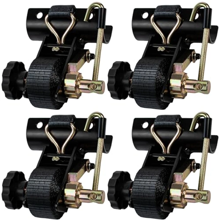 UMIRO 4-Pack Ladder Rack Ratchet Straps with J-Hook, 2" Black Round Tube Mount, 1.5" Wide x 7.5' Long Black Retractable Ratchet Tie Down Strap Roof Rack, 500 lbs Load Cargo Buckle Rack Lock Strap by UMIRO - Used - Like New condition