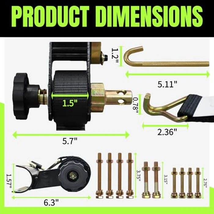 UMIRO 4-Pack Ladder Rack Ratchet Straps with J-Hook, 2" Black Round Tube Mount, 1.5" Wide x 7.5' Long Black Retractable Ratchet Tie Down Strap Roof Rack, 500 lbs Load Cargo Buckle Rack Lock Strap by UMIRO - Image 3