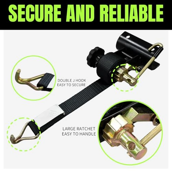 UMIRO 4-Pack Ladder Rack Ratchet Straps with J-Hook, 2" Black Round Tube Mount, 1.5" Wide x 7.5' Long Black Retractable Ratchet Tie Down Strap Roof Rack, 500 lbs Load Cargo Buckle Rack Lock Strap by UMIRO - Image 4