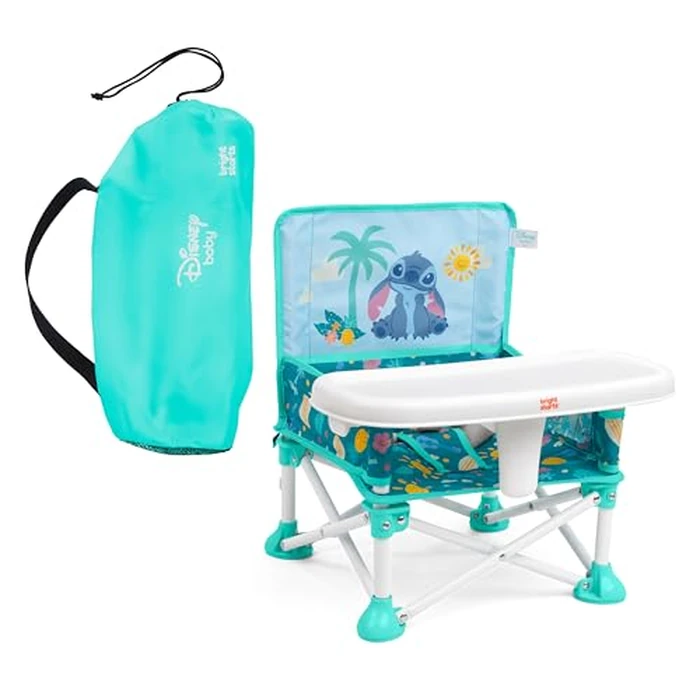 Bright Starts Disney Stitch Pop 'N Sit Portable Booster, Indoor/Outdoor Use, Floor Seat with Feeding Tray, Blue, 6 Mos - 3 Yrs by Bright Starts - Used - Like New condition - US$31.95