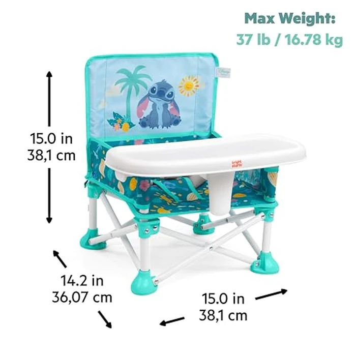 Bright Starts Disney Stitch Pop 'N Sit Portable Booster, Indoor/Outdoor Use, Floor Seat with Feeding Tray, Blue, 6 Mos - 3 Yrs by Bright Starts - Image 4