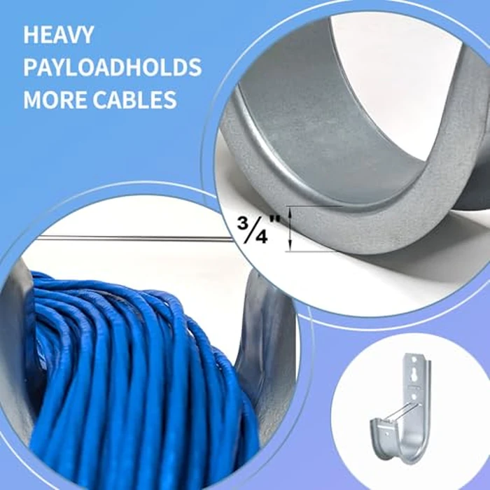 KUAGINZUHE 50 Pack 2-Inch Galvanized Steel Cable Support J-Hooks with Retainer Clips - Heavy Duty Wall Mount Cable Management Hooks for Structured Cabling & Organization by KUAGINZUHE - Image 4