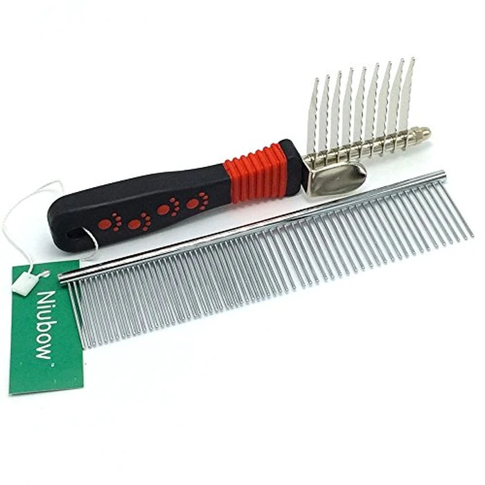 Niubow Pet Grooming Tools: Stainless Steel Grooming Comb + Dematting Comb, Great Pet Dog Cat Fur Grooming Tool for Mats & Tangles Shedding by Niubow - Used - Like New condition - CA$15.46