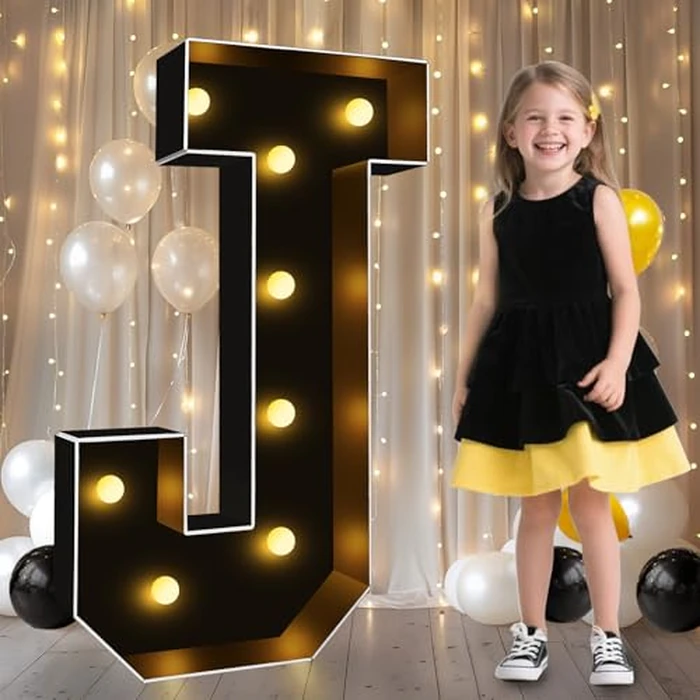 Pooqla 3FT Marquee Light Up Letters, Black LED Party Decor Large Marquee Letters 3 Feet Tall, Giant Mosaic Letter for Birthday Graduation Anniversary Wedding Decoration, Letter J by Pooqla - Used - Like New condition - US$24.69