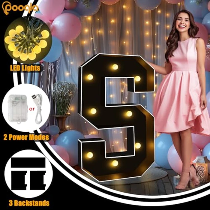 Pooqla 3FT Marquee Light Up Letters, Black LED Party Decor Large Marquee Letters 3 Feet Tall, Giant Mosaic Letter for Birthday Graduation Anniversary Wedding Decoration, Letter J by Pooqla - Image 2