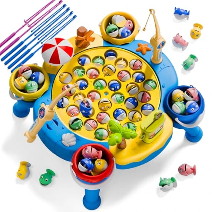 ORANGE OCEAN 70 PCS Magnetic Fishing Game Toddlers 3-5, Board Games for Kids 4-6, Fishing Toys with 360 degrees Rotation & Sound, for Boys Girl by ORANGE OCEAN - Used - Very Good condition - US$26.60