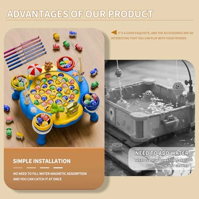 ORANGE OCEAN 70 PCS Magnetic Fishing Game Toddlers 3-5, Board Games for Kids 4-6, Fishing Toys with 360 degrees Rotation & Sound, for Boys Girl by ORANGE OCEAN - Image 2