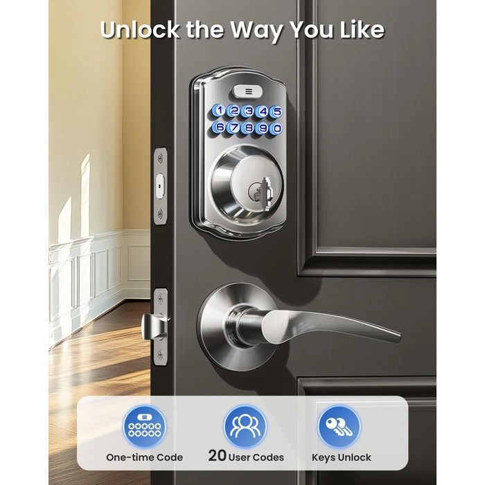 Veise Keyless Entry Door Lock with 2 Lever Handles - Electronic Keypad Deadbolt, Easy Installation Digital Smart Front Door Lock Set, Satin Nickel by Veise - Image 2