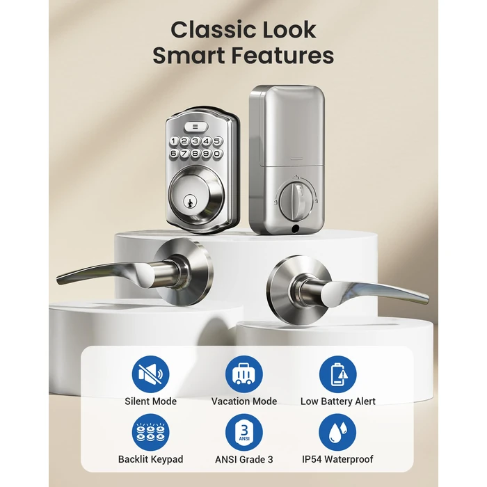 Veise Keyless Entry Door Lock with 2 Lever Handles - Electronic Keypad Deadbolt, Easy Installation Digital Smart Front Door Lock Set, Satin Nickel by Veise - Image 4