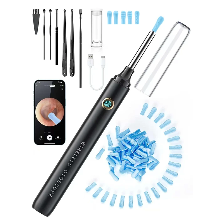 DEETOK Ear Wax Removal Tool Camera - Ear Cleaner with 1080P HD Camera, FSA HSA Store Eligible, Otoscope with Light, Earwax Removal Kit with 50 Replacement Tips for iPhone, iPad, Android Phones (Black) by DEETOK - Used - Like New condition