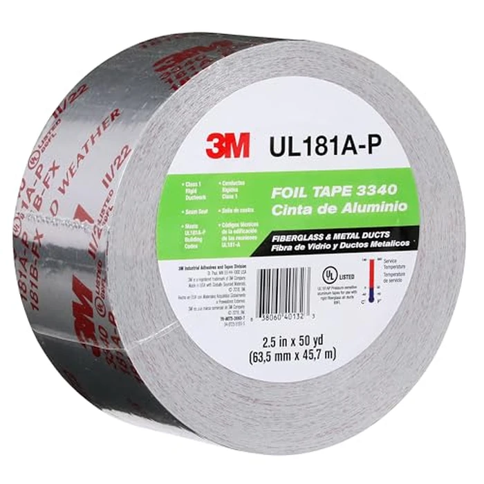 3M Aluminum Foil Tape 3340, 2.5" x 50 yd, 4.0 mil, Silver, HVAC, Sealing and Patching Hot and Cold Air Ducts, Fiberglass Duct Board, Insulation, Metal Repair by 3M - Image 2