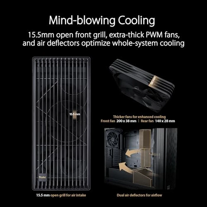 ASUS ProArt PA602 E-ATX PC Case 420mm Radiator Support, Dual 200mm Built-in Fans, Front Panel IR dust Indicator, Power Lock Latch, Tool-Less PCIe mounting & GPU Holder, 20Gbps USB-C Front I/O by ASUS - Image 3