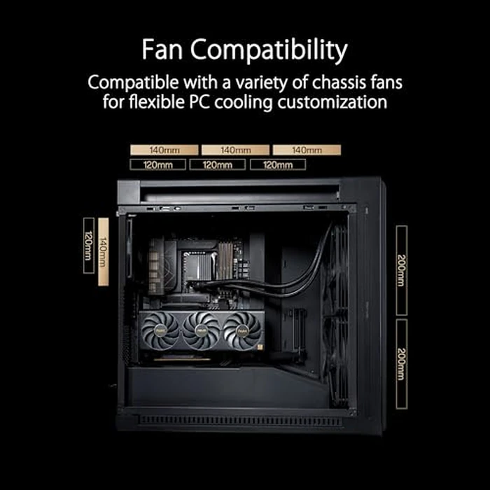 ASUS ProArt PA602 E-ATX PC Case 420mm Radiator Support, Dual 200mm Built-in Fans, Front Panel IR dust Indicator, Power Lock Latch, Tool-Less PCIe mounting & GPU Holder, 20Gbps USB-C Front I/O by ASUS - Image 5