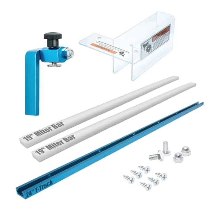 POWERTEC Table Saw Sled w/Blade Guard, 24" T Track, 19" HDPE Miter Bars, 3" T Track Stop Block, Bolt, Screw, Miter Slot Runners for DIY Table Saw Crosscut Sled, Woodworking Tools Accessories (71703) by POWERTEC - Used - Acceptable condition