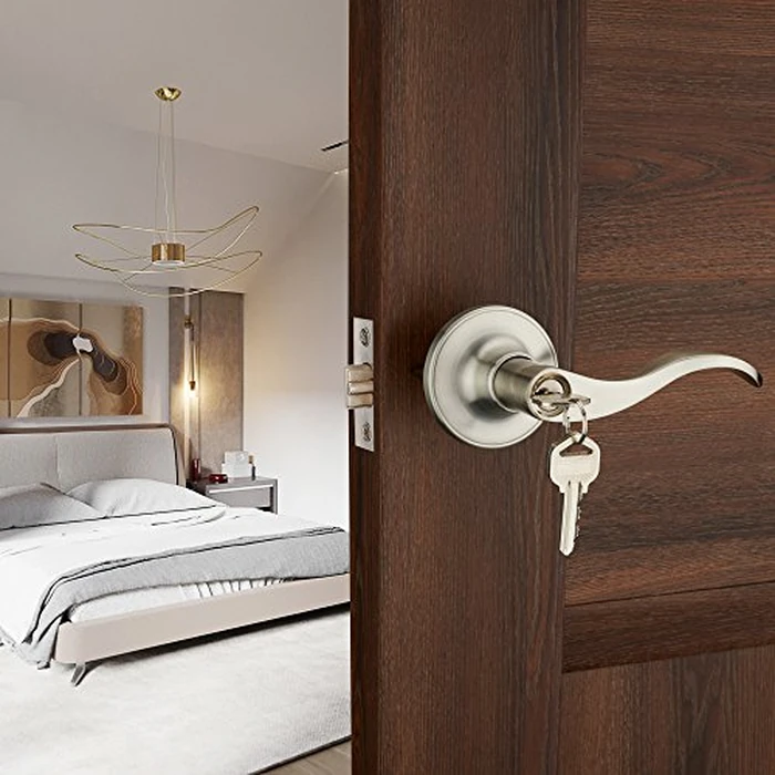1 Pack of HENYIN Wave Lever Keyed Entry Door Lock/Door Knob Hardware Handle and Closet Lockset, Silver Color, with Key,Right Hand(805SN-R) by HENYIN - Image 3