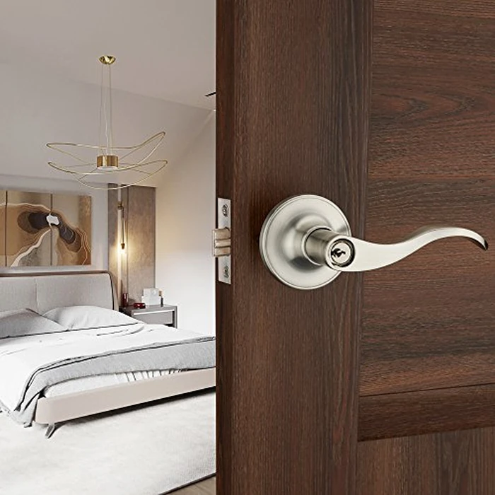 1 Pack of HENYIN Wave Lever Keyed Entry Door Lock/Door Knob Hardware Handle and Closet Lockset, Silver Color, with Key,Right Hand(805SN-R) by HENYIN - Image 7