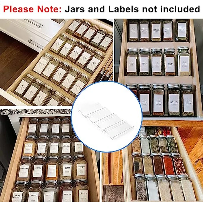 Spice Drawer Organizer, 4 Tier Clear Acrylic Expandable From 33 to 66cm Seasoning Drawer Insert, Holds up to 28 Spice Jars, Kitchen Drawer Countertop Rack Tray (Jars and Labels Not Included) by Albumgit - Used - Acceptable condition