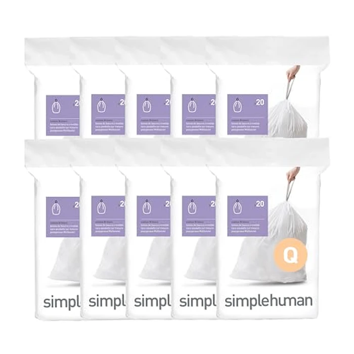 simplehuman Code Q 200 Count, Dispenser Pack Custom Fit Liners, Drawstring Trash Bags, 50-65L / 13-17 Gallons, White by simplehuman - Used - Very Good condition - CA$64.83