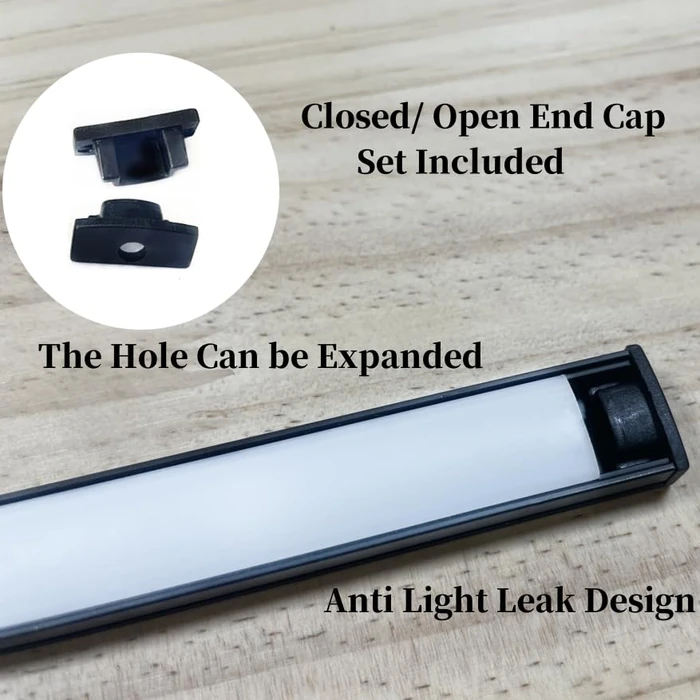 THMOOTHER 10-Pack 6.56FT Pre-Drilled Countersunk Hole LED Strip U Channel Diffuser, Matte Black Flush Mounted Under Cabinet Tape Light Aluminum Low Profile with Milky Cover (10, 6.56FT) by THMOOTHER - Image 3