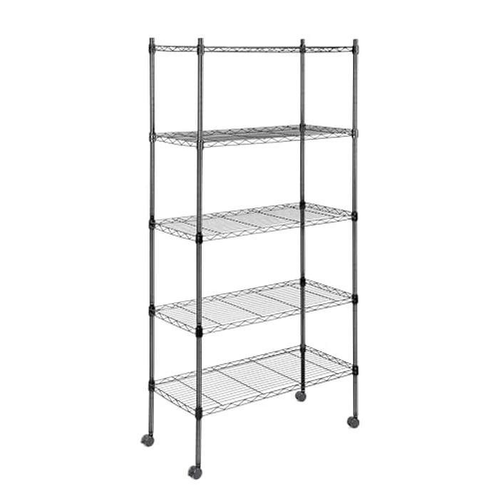 Simple Deluxe 5-Tier Storage Shelving Units, 24.02" W x 13.78" D x 59" H Wire Shelf with Wheels & Leveling Feet, Black by Simple Deluxe - Image 1
