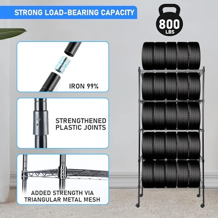 Simple Deluxe 5-Tier Storage Shelving Units, 24.02" W x 13.78" D x 59" H Wire Shelf with Wheels & Leveling Feet, Black by Simple Deluxe - Image 4