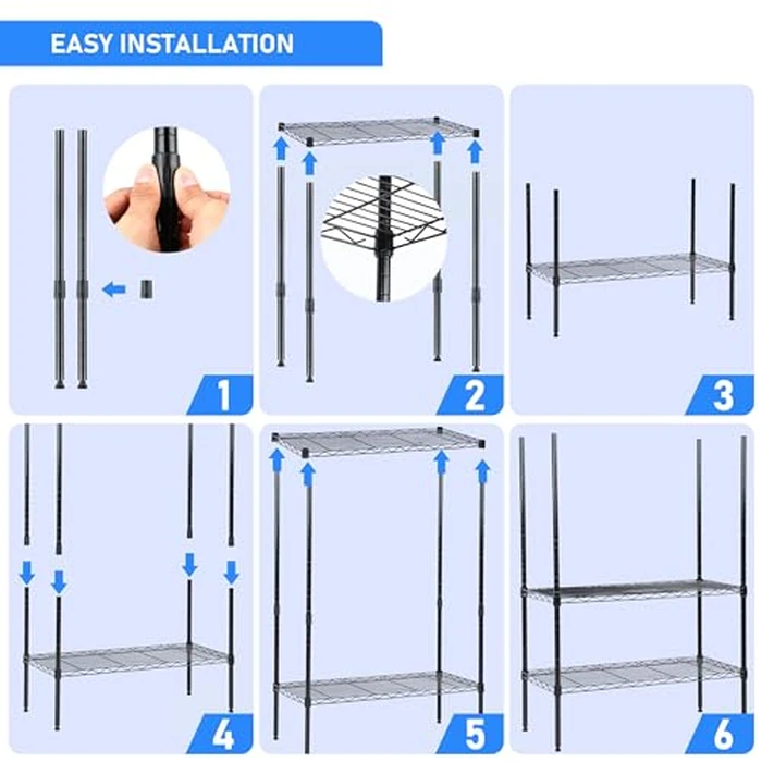 Simple Deluxe 5-Tier Storage Shelving Units, 24.02" W x 13.78" D x 59" H Wire Shelf with Wheels & Leveling Feet, Black by Simple Deluxe - Image 6