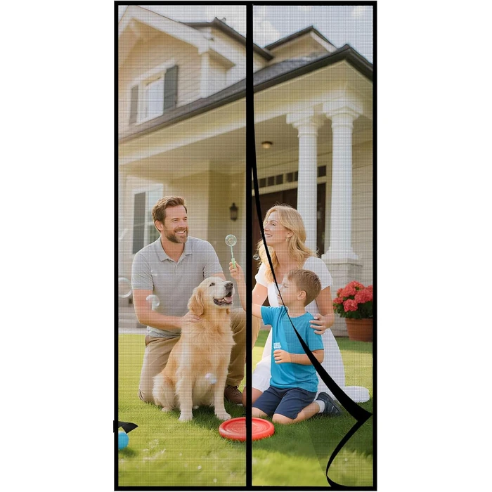 Magnetic Screen Door, Heavy Duty Fiberglass Screen Mesh with Weighted Blocks, Windproof Fastener & Tie-Back Straps, Pet & Kid Friendly, Screen 34"x79" Fit Doors 32"x78" by PROJODO - Used - Good condition - CA$26.90