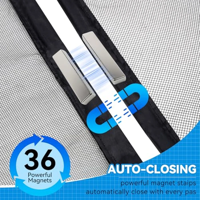 Magnetic Screen Door, Heavy Duty Fiberglass Screen Mesh with Weighted Blocks, Windproof Fastener & Tie-Back Straps, Pet & Kid Friendly, Screen 34"x79" Fit Doors 32"x78" by PROJODO - Image 4
