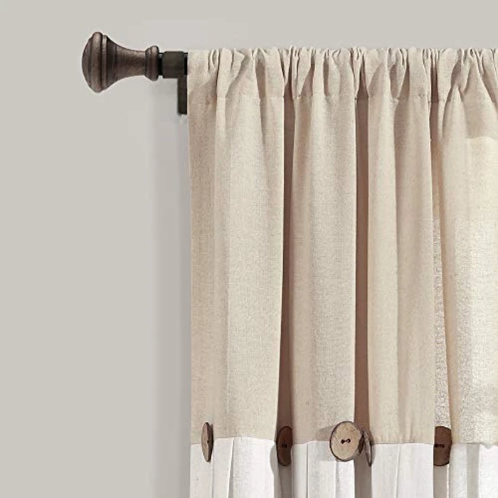 Lush Decor Linen Button Window Curtain Panel, Single, 40" W x 63" L, Linen - Country Curtains - Rustic Decor - Color Block Modern Farmhouse Curtains for Living Room, Bedroom & Dining Room by Lush Decor - Image 2