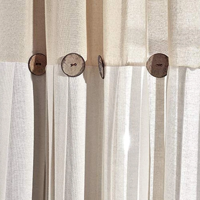 Lush Decor Linen Button Window Curtain Panel, Single, 40" W x 63" L, Linen - Country Curtains - Rustic Decor - Color Block Modern Farmhouse Curtains for Living Room, Bedroom & Dining Room by Lush Decor - Image 3