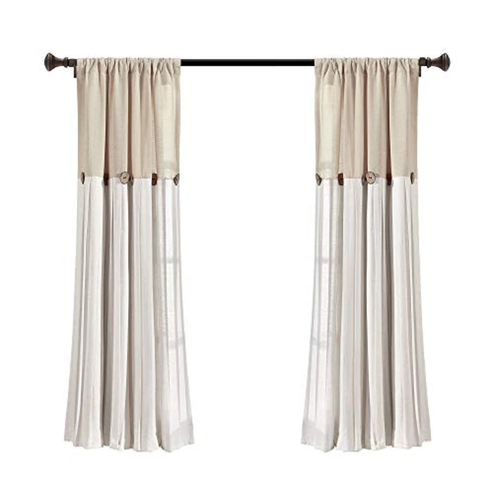 Lush Decor Linen Button Window Curtain Panel, Single, 40" W x 63" L, Linen - Country Curtains - Rustic Decor - Color Block Modern Farmhouse Curtains for Living Room, Bedroom & Dining Room by Lush Decor - Image 7