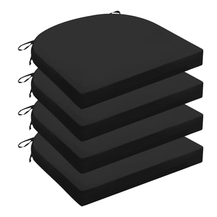 Wellsin Outdoor Chair Cushions for Patio Furniture, 3-Year Color Fastness Patio Chair Cushions Set of 4, Water Resistant Round Corner Outdoor Seat Cushions 17"X16"X2", Black by Wellsin - Used - Like New condition - US$39.65