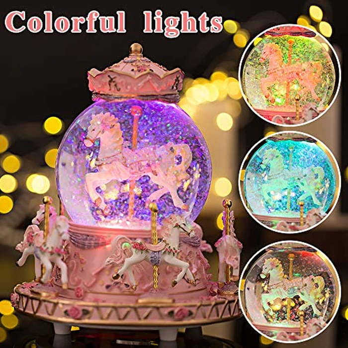 LOVE FOR YOU Gift-Wrapped with Ribbon Musical Snow Globe Carousel Music Box Color Lights Horses Unicorn Decor Gifts for Girls and Daughter Granddaughter Niece Women Kids Christmas Birthday by LOVE FOR YOU - Image 5