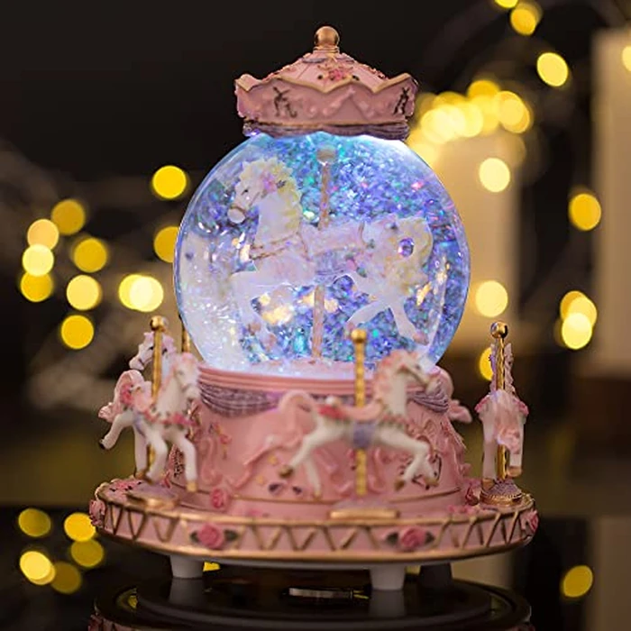 LOVE FOR YOU Gift-Wrapped with Ribbon Musical Snow Globe Carousel Music Box Color Lights Horses Unicorn Decor Gifts for Girls and Daughter Granddaughter Niece Women Kids Christmas Birthday by LOVE FOR YOU - Image 8
