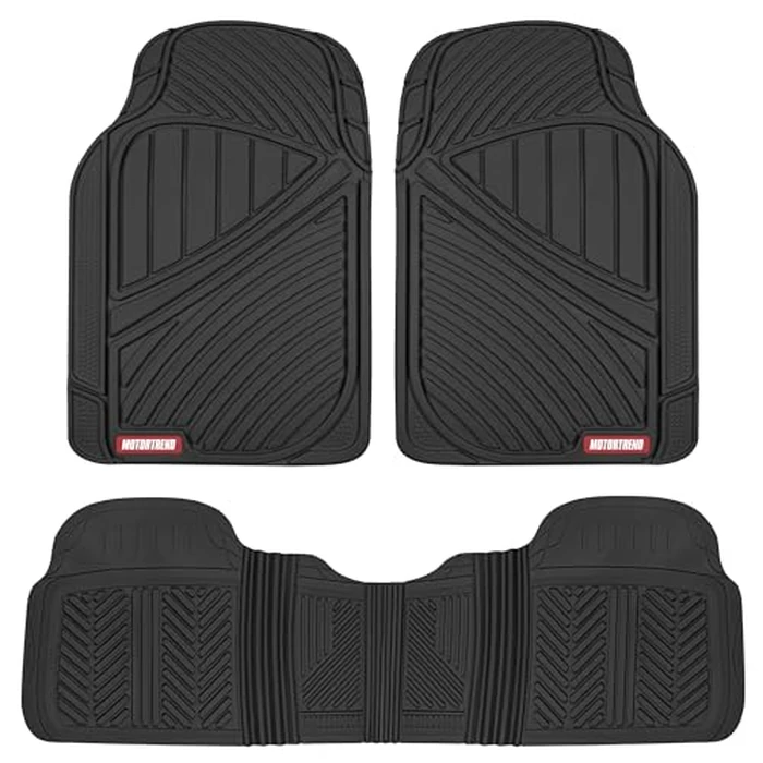 Motor Trend FlexTough Performance All Weather Rubber Car Floor Mats - 3 Piece Floor Mats Automotive Liners for Cars Truck SUV, Heavy-Duty Waterproof (Black) by Motor Trend - Image 1