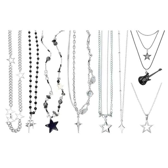 Zobnexts Y2k Necklace Set Punk Grunge Star Choker Necklace Rock Roll Music Guitar Grunge Accessories for Women Silver Emo Gothic Y2k Jewelry by Zobnexts - Image 1
