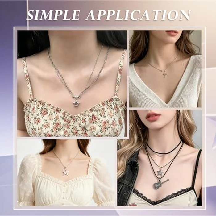 Zobnexts Y2k Necklace Set Punk Grunge Star Choker Necklace Rock Roll Music Guitar Grunge Accessories for Women Silver Emo Gothic Y2k Jewelry by Zobnexts - Image 2