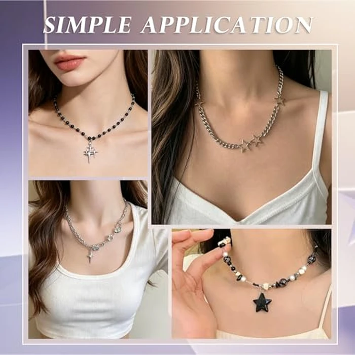 Zobnexts Y2k Necklace Set Punk Grunge Star Choker Necklace Rock Roll Music Guitar Grunge Accessories for Women Silver Emo Gothic Y2k Jewelry by Zobnexts - Image 3