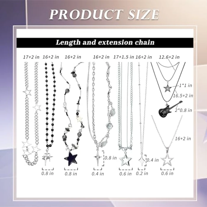 Zobnexts Y2k Necklace Set Punk Grunge Star Choker Necklace Rock Roll Music Guitar Grunge Accessories for Women Silver Emo Gothic Y2k Jewelry by Zobnexts - Image 4