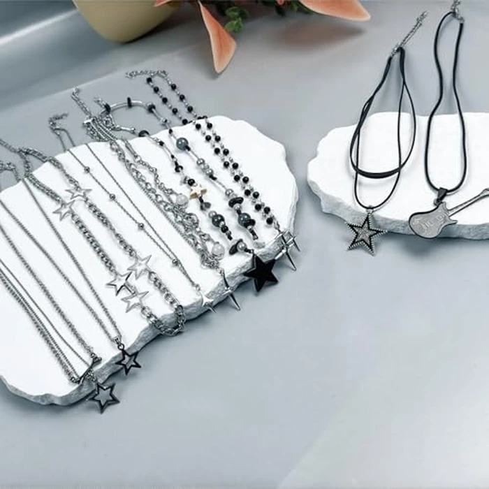 Zobnexts Y2k Necklace Set Punk Grunge Star Choker Necklace Rock Roll Music Guitar Grunge Accessories for Women Silver Emo Gothic Y2k Jewelry by Zobnexts - Image 5