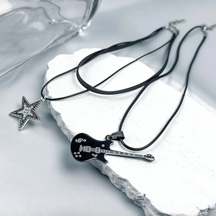 Zobnexts Y2k Necklace Set Punk Grunge Star Choker Necklace Rock Roll Music Guitar Grunge Accessories for Women Silver Emo Gothic Y2k Jewelry by Zobnexts - Image 6