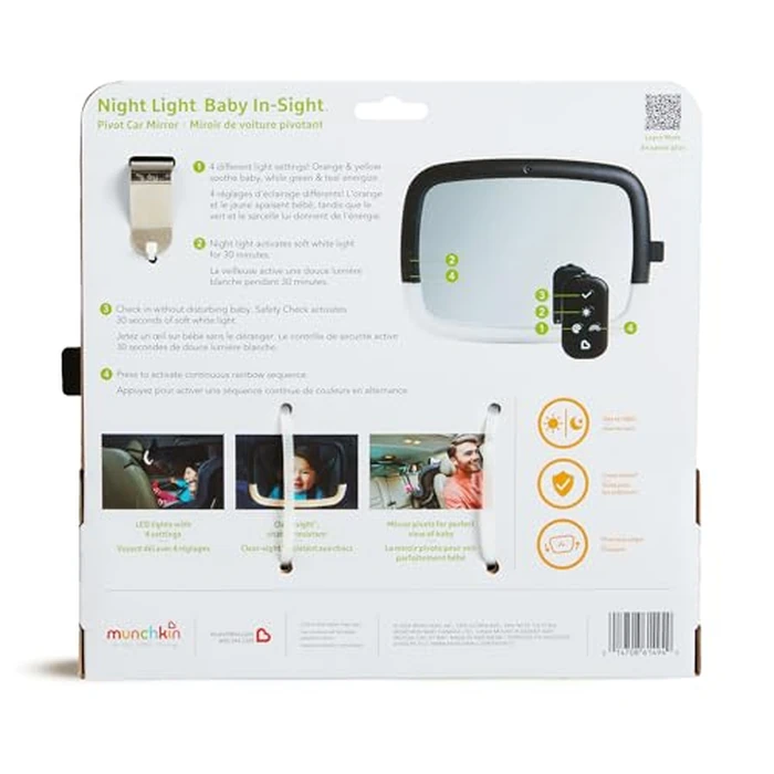 Munchkin Baby Car Mirror for Rear Facing Car Seats, Night Light LED Pivot 360 Baby in-Sight Adjustable Auto Mirror, Black by Munchkin - Image 8