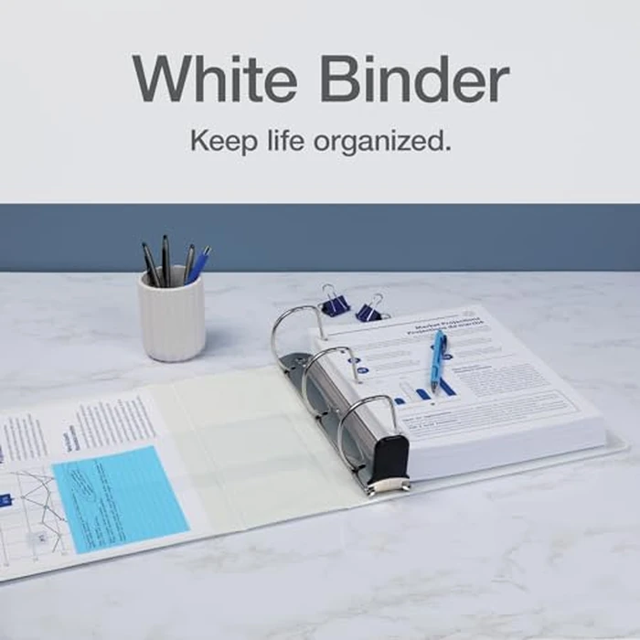 Oxford 3 Ring Binders, Durable Binders for School and Office, 4 Inch, ONE-Touch Easy Open D Rings, View Binder Covers, 4 Interior Pockets, PVC-Free, Holds 880 Sheets, White, 2 Pack (79921) by Oxford - Image 6