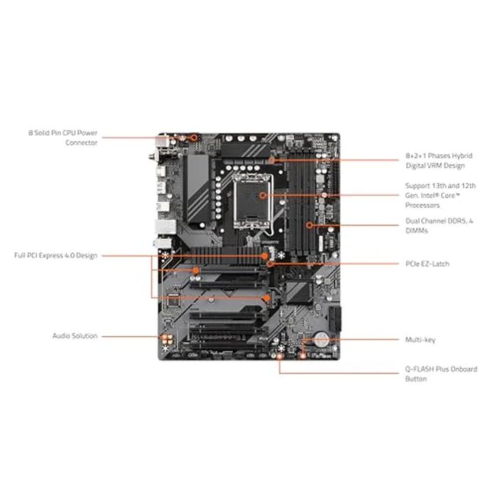 GIGABYTE B760 DS3H AX (rev. 1.x) LGA 1700 Intel B760 ATX Motherboard with DDR5, 2* M.2, PCIe 4.0, USB 3.2 Gen 2 Type-C, WiFi 6E Realtek GbE LAN, Q-Flash Plus, PCIe EZ-Latch by GIGABYTE - Image 6