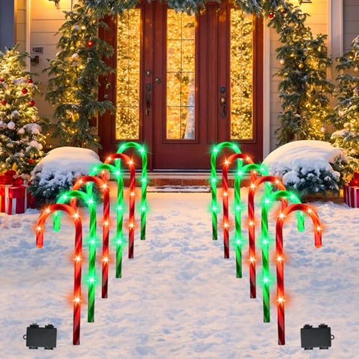 VIHOSE 12 Pcs 17 Inch Christmas Candy Cane Lights with Stakes Waterproof Pathway Markers Candy Cane Christmas Decorations for Xmas Holiday Garden Patio Lawn Yard Landscape Path Outdoor Decor by VIHOSE - Used - Like New condition