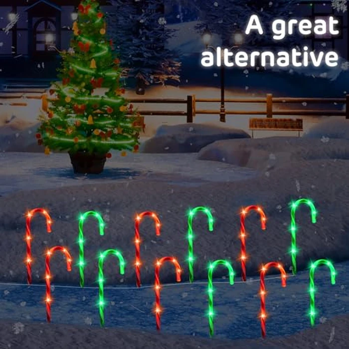 VIHOSE 12 Pcs 17 Inch Christmas Candy Cane Lights with Stakes Waterproof Pathway Markers Candy Cane Christmas Decorations for Xmas Holiday Garden Patio Lawn Yard Landscape Path Outdoor Decor by VIHOSE - Image 3